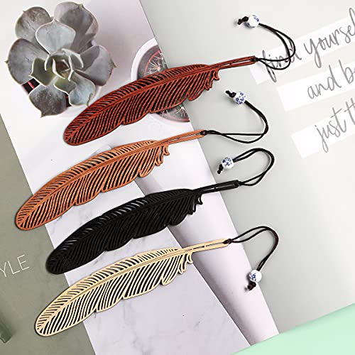 Wooden Handmade Carving Natural Wood Bookmarks - Set Of 4 Bookmark (Including Box) #TOP6