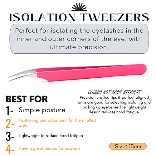 My Lash Tools Eyelash Extension Tweezers Moon Curved Precision Tweezers For 2D-6D Volume & Individual False Lashes Extension Japanese Stainless Steel Lash Extension Tweezer (Matte Pink) #TOP2