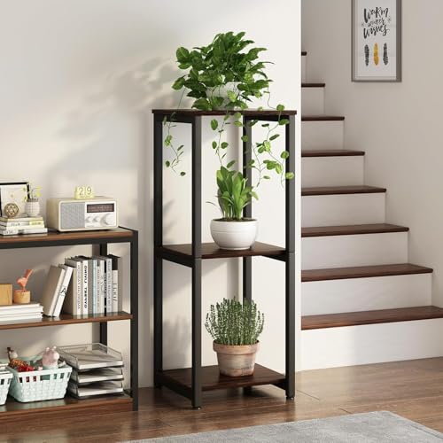 Image of Brown Art Shoppee Plant Stand Indoor Outdoor,Tall Metal Plant Stands, 3 tier Flower Pot Plant Holder, Modern Plant Shelf for Corner Living Room Garden Balcon (Black & Brown)