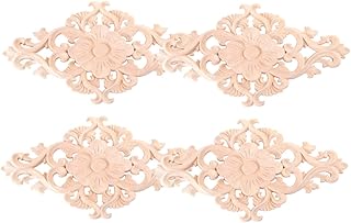 ARTIBETTER 4pcs Solid Wood Applique Lintel Unpainted Wood Onlay Home Decor Living Room Elegant Carved Decor