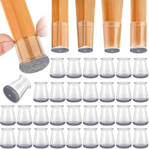 TEBOKHAD 32 Piezas Protector Patas Sillas Redonda, Transparente Tacos para Patas de Sillas, Protectores de Suelo de Silicona con Fieltro, Antiarañazos, Reducción de Ruido (Fit: 16-22mm)