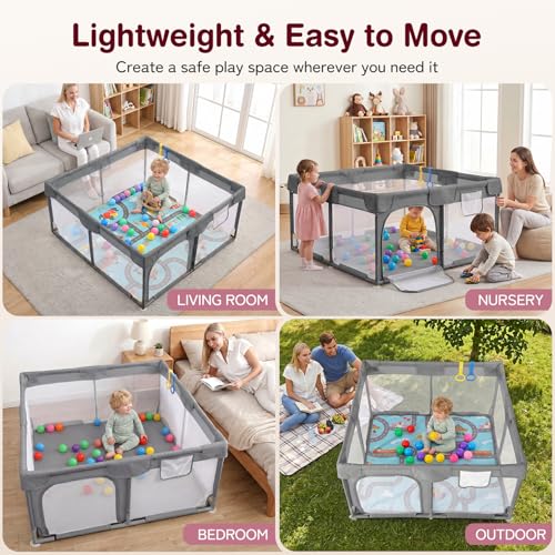 Image of Kidirect Baby Playpen with Play Mat 47x47,Ash | Small Playpen for Babies & Toddlers, Activity Center, Indoor Outdoor
