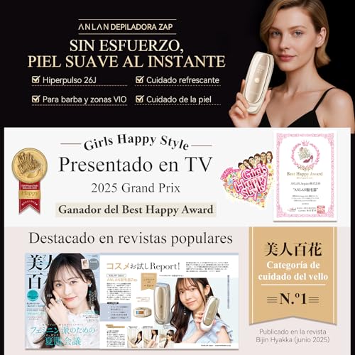 ANLAN Zap IPL 26J Power Depiladora Laser, Indolora, Tecnología Zafiro Enfriamiento, Vello Facial/VIO, Laser Depilacion Alta Potencia Hogar, 5 Flash 0.18s, Cuidado Piel Mujer, Cuerpo Completo