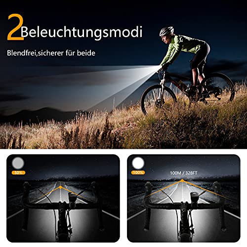 WOWGO LED Fahrradlicht Set,Fahrradbeleuchtung StVZO Zugelassen Wasserdicht USB Wiederaufladbare Fahrradlichter Fahrradlampe mit Frontlicht und Rücklicht - Image 3
