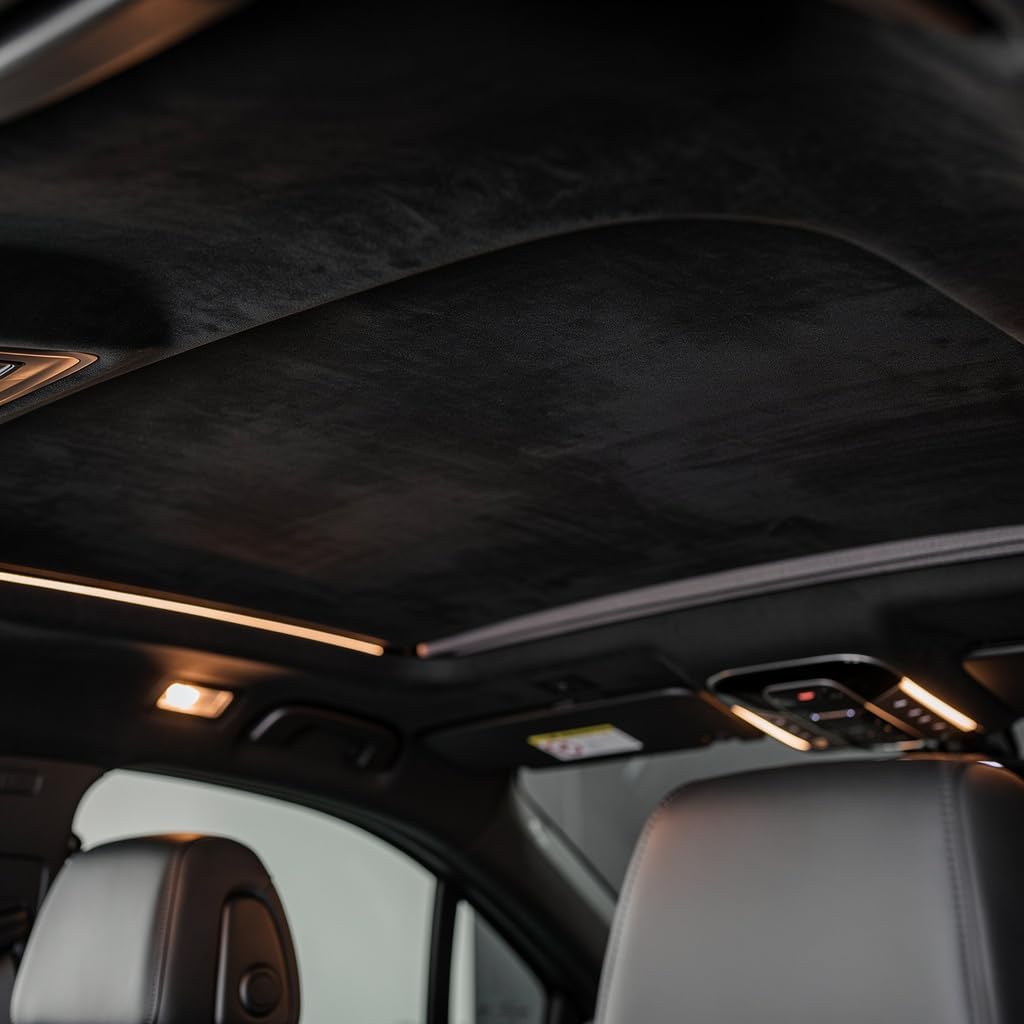 Automotive Suede Headliner Material for Car Ceiling, 3mm Foam Backing, Flame Retardant, DIY Replacement for Car RV Boat Interior Roof (Black, 60" × 60")