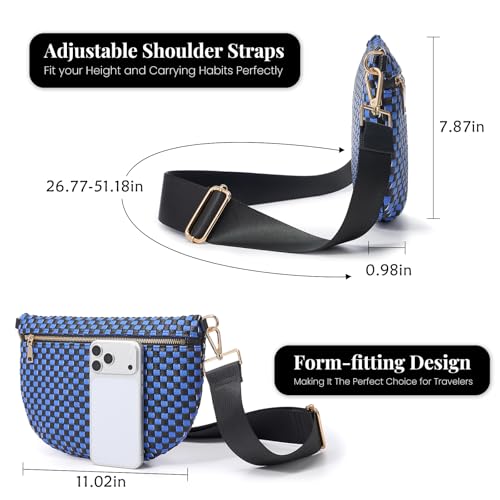 Image of Woven Crossbody Bags For Women, Checkered PU Waist Pack Travel Sling Bag