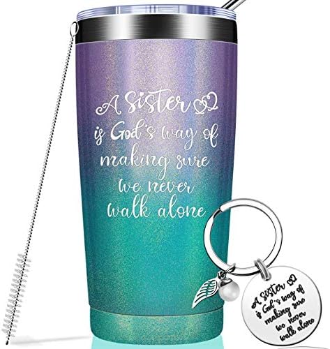 Sister Gifts from Sister - Graduation Gifts for Sister, Funny Birthday Gifts Ideas for Women, Big Sister, Little Sister, Best Friends - Vacuum Insulated Wine Tumbler with Keychain Glitter 20oz