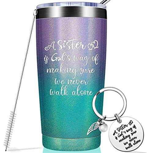 Sister Gifts From Sister - Graduation Gifts For Sister, Funny Birthday Gifts Ideas For Women, Big Sister, Little Sister, Best Friends - Vacuum Insulated Wine Tumbler With Keychain Glitter 20Oz #TOP9
