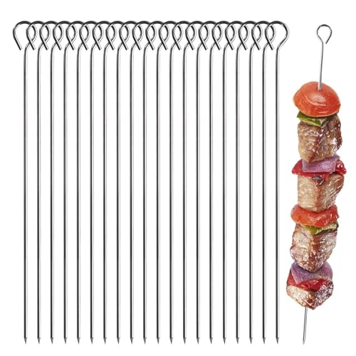 OPULENO - Kebab Skewers, 20 Pcs 12 Inch Stainless Steel Barbecue Skewers with Basting Brush, Reusable BBQ Grilling Kabob Skewer for Oven, Grill, Kabob, Meat, Shrimp, Chicken, Vegetables - -15%