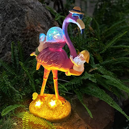 Mibung 12.6 Inch Large Funny Garden Gnomes On Flamingo Statue With Solar Lights, Naughty Flamingo Gnome Garden Decorations, Outdoor Patio Yard Lawn Pond Pool Decor, Gift For Thanksgiving Christmas #TOP7