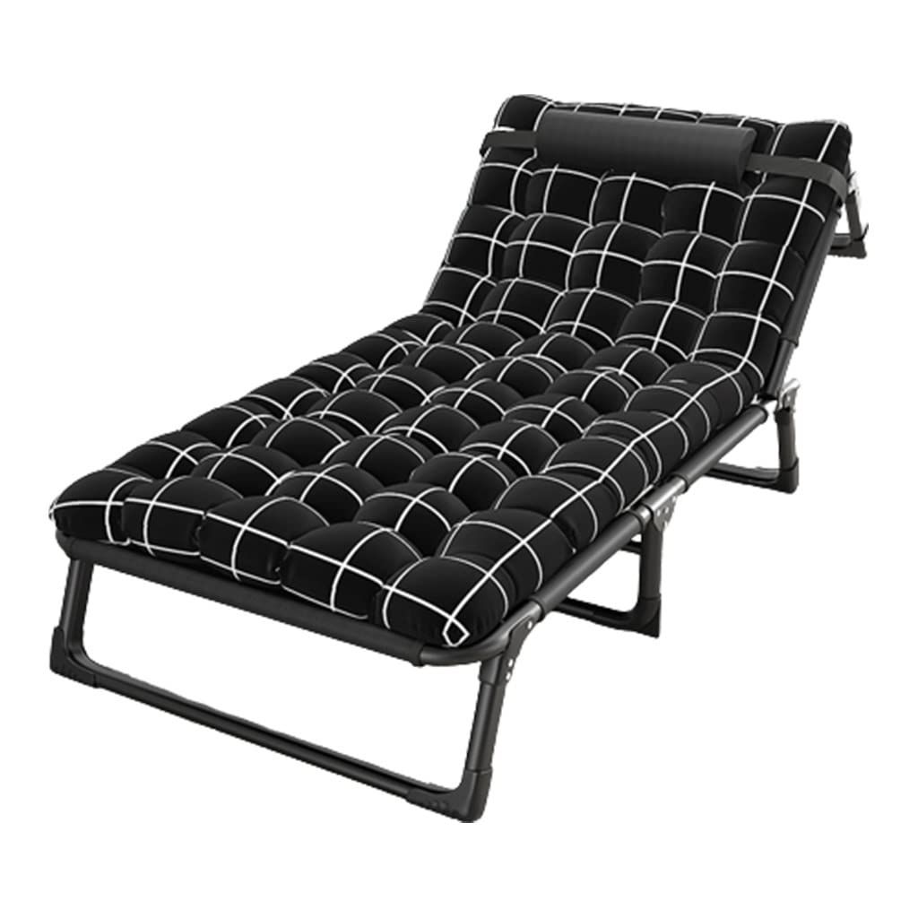 Cuna de camping compacta y ajustable para exteriores con colchón, cama plegable portátil de 4 posiciones para dormir, reclinable, mochileros, viajes, tumbona de jardín con almohada incluida