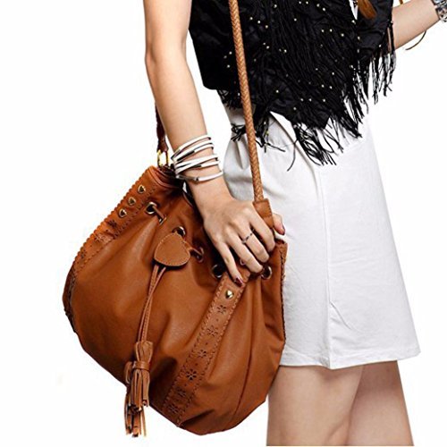 OVERMAL Women Leather Messenger Hobo Bags Handbag Shoulder Bag Tote Purse (Brown)