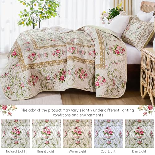 Anibedding Quilt Set Queen Size, Red Floral Pattern Quilts 3PCs Bedspread by Anibedding - Used condition - Image 3