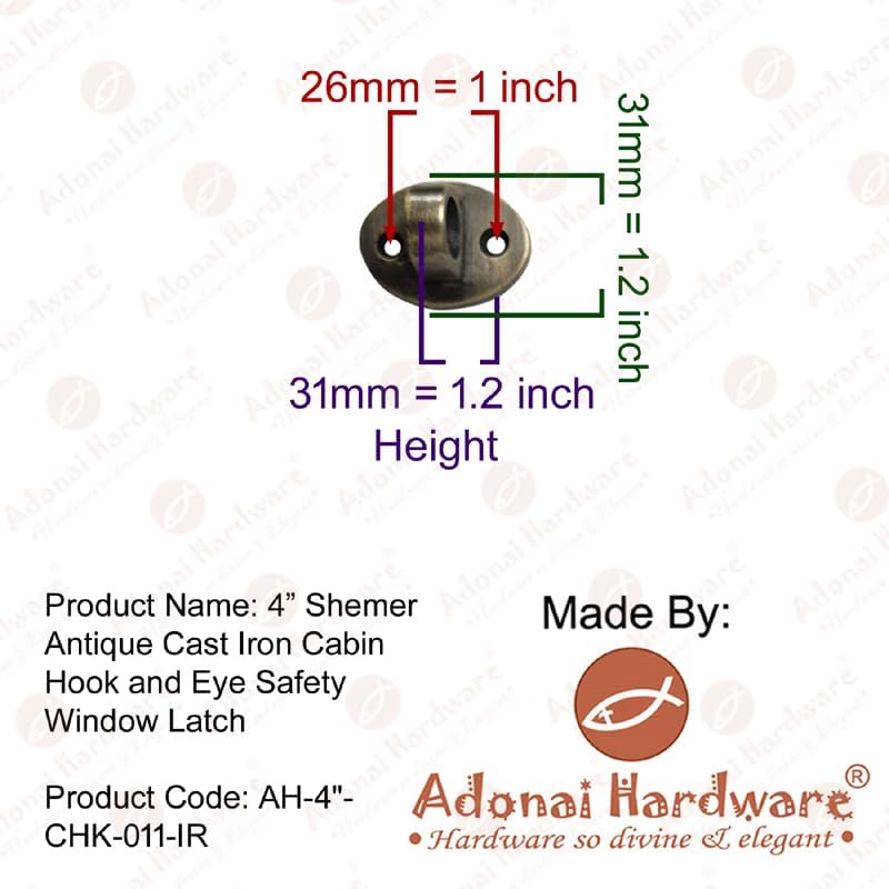 Adonai Hardware "Shemer Antique Cast Iron Cabin Hook and Eye Safety Window Latch (Matte Black, 4" x 8pack) for Barn Wooden Doors, Gates, Cabinets, Sheds, Fences, Security, DIY Easy Installation