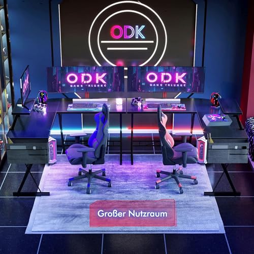 ODK Gaming Tisch, Gaming Schreibtisch Eckschreibtisch für Gamer, Schreibtisch L Form mit Monitorständer für Büro (Schwarz, 127 x 127 cm) – Bild 3
