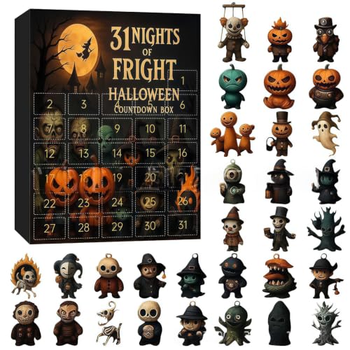 31 Noches de Terror - Calendario de Adviento de Halloween 2026, Caja de Regalo para el Calendario de Adviento de Halloween 2026, Muñecas de Terror Coleccionables, Decoraciones en Miniatura y Adornos