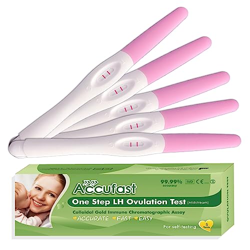 Accufast 5x Ovulation Tests Sticks Midstream, Sensitive Fertility Predictor Testing Sticks, Ovulation Predictor Kit, Ovulation Sticks for Tracking and Predicting Your Ovulation Cycle
