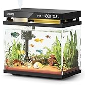 Fish Tank Smart Aquarium Kit: 2 Gal UHD Glass Silent Water Pump Self Cleaning System Temperature Monitoring Essential Oil Diffuser with Humidifier 7 Color Lights Multi-Layer Filtration System - Black