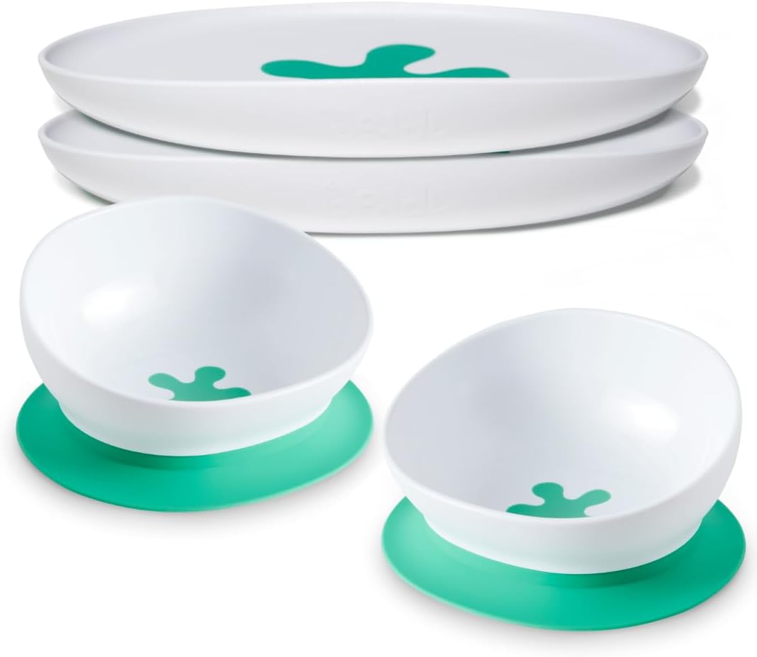 doddl Bowl & Plate Bundle. The 2-in-1 Baby and Toddler Bowl with Suction Toddler Plate - for Baby led weaning Non-Slip Base, Self-Feeding Essentials, Dishwasher-Safe (Aqua (Twin Pack))