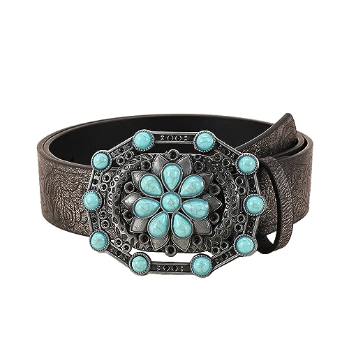 Wayfadacc Mujeres Europeas Y Americanas Mujeres Grabados Con Cinturones De Zafiro Western Jeans Vestidos Hebilla Grabada De