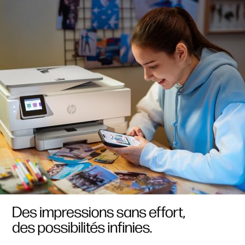 HP Envy Photo 7930, imprimante Multifonction Jet d’Encre Couleur A4, Wi-FI Double Bande, Impression Recto Verso Automatique, ADF de 35 Feuilles, bac Photo, 3 Mois d’Instant Ink, Blanche