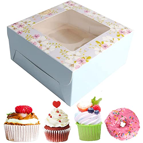 12 Stück Kuchenboxen Pappe, Kuchenbox Pappe mit Fenster, Geschenkbox Kuchen, Muffin Box 4er, für Kleine Kuchen, Muffins, Gebäck, Donuts, Geburtstagsfeier, Hochzeit, Weihnachten(16*16*7.5cm) Cover