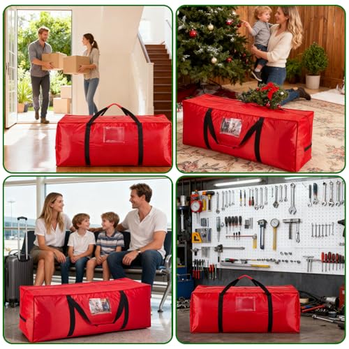 Miniatura 8 de Ousfot Bolsa Arbol De Navidad, Puede Acomodar Árbol Hasta 2,1-2,4 M, Tela Oxford 1680d Impermeable Y A Prueba De Polvo, Plegable, Con Asa Gruesa, Roja, Para Guardar Decoraciones Navideñas