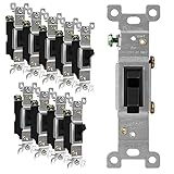 ENERLITES Black Toggle Light Switch, Single Pole, 15A 120-277V, Grounding Screw, Residential Grade, UL Listed, 88115-BK-10PCS, Black, 10 Pack