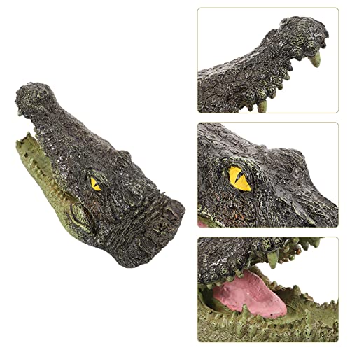 Yardwe Resin Crocodile Head Figure Animal Figurines Water Pond Decoy Crocodile Head Floating Pond Ornament Creative Floating Crocodile Hippo Scary Statue For Garden Decor #TOP1