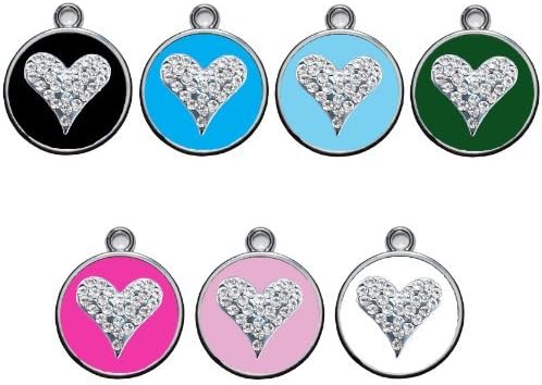 Stainless Steel with Enamel | Dog Tags Pet Tags Cat Tags | Designers Crystal Round Heart| by CNATTAGS® (Life TIME Warranty) (Pink Hot)