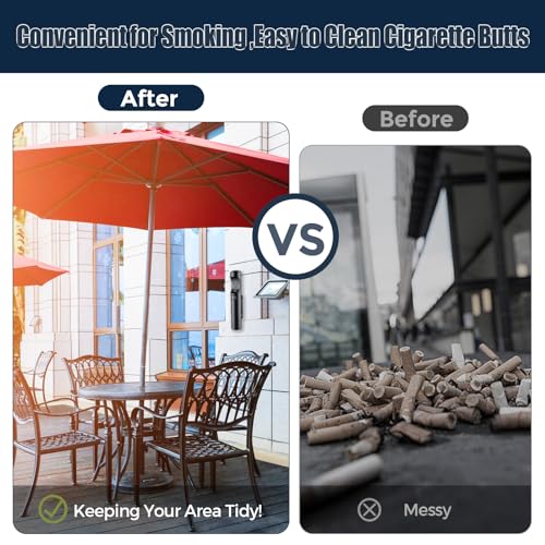 Image of Wall Mounted Cigarette Butt Receptacle Disposal Outdoor, Outside Ashtrays for Cigarettes, Commercial Smokers Outpost for Ash Removal, Keep Your Area Tidy! -Black