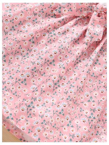 MakeMeChic Girl's Ditsy Floral Dress Ruffled Sleeveless Crew Neck Belted A Line Swing Cute Short Dress3