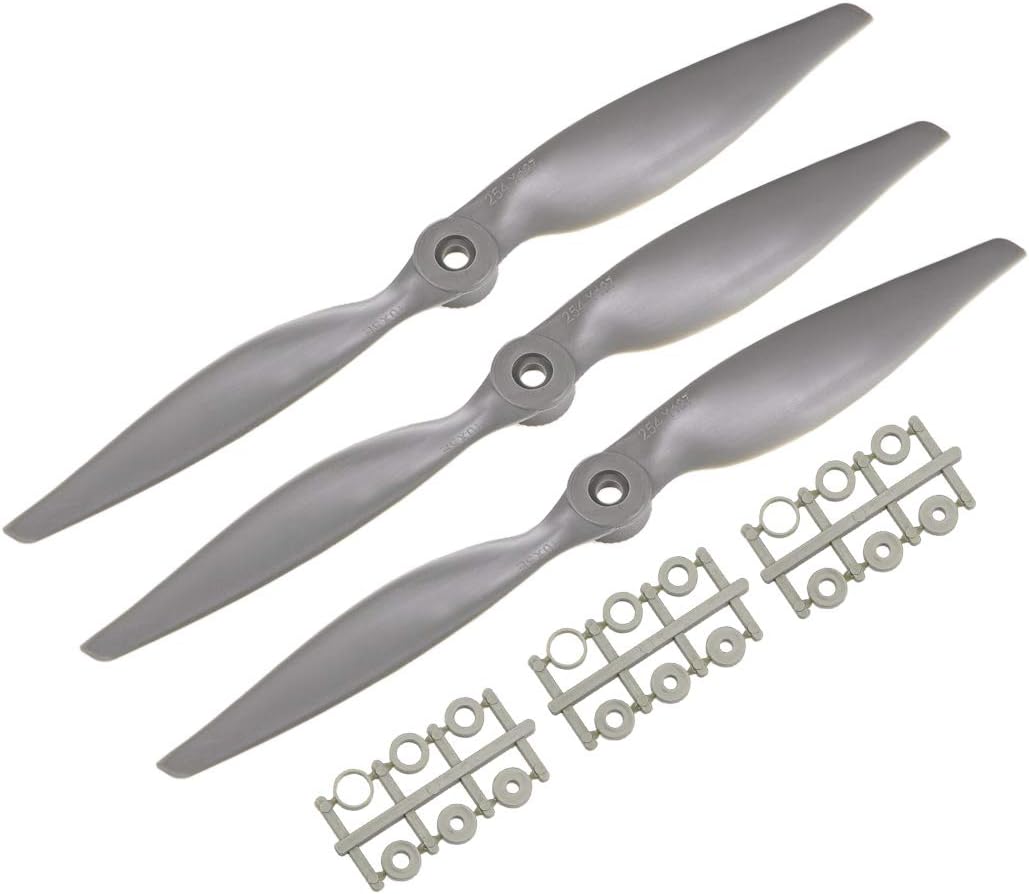 uxcell RC Propellers CW 10x5 Inch 2-Vane for Airplane Nylon Gray 3Pcs with Adapter Rings