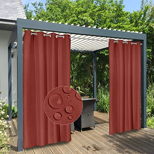 Easy-Going 100% Waterproof Outdoor Curtains Windproof Weatherproof Porch Curtains, Premium Thick Outdoor Privacy Grommet Top Panels for Patio, Gazebo and Pergola, 2 Panels, 54x84 inch, Terra Red