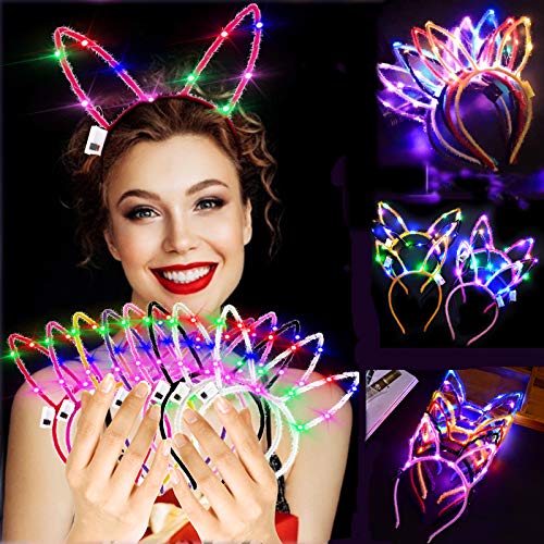 LED Bunny Ear Headband, Fascigirl 6 PCS Light Up Rabbit Ears Headband Cute Hairbands for Girls Adult Halloween Christmas Party Decorations Hair Accessories