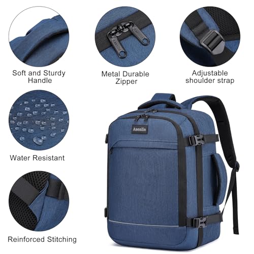 Asenlin Travel Backpack for Women Men,Flight Approved Carry On Luggage 30L Water Resistant Business Laptop Backpacks Fits TSA 15.6 Inch Computer College Weekender Outdoor Hiking-Blue — view 4