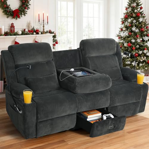 SENYUN 3-Seater Recliner Sofa, Flip Middle Backrest Manual