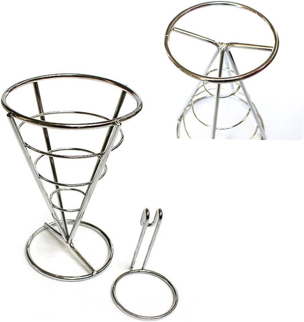 French Fry Chips Cone Metal Basket Display Stand with Sauce Holder