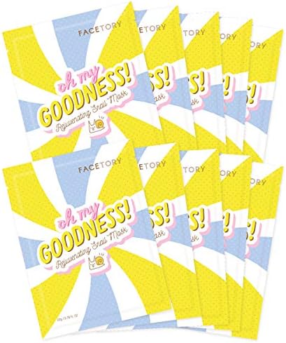 FACETORY Oh My Goodness Rejuvenating Snail Sheet Mask with Shea Butter - Soft Sheet Mask, For Acne Prone Skin - Hydrating, Radiance Boosting, and Plumping Face Mask (Pack of 10)