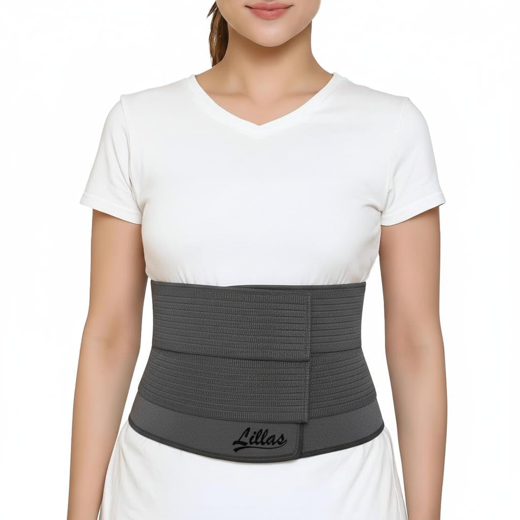 Lillas Dual Strap support Postpartum Belly Band After Delivery for Women – Adjustable Waist, Belly & Pelvis Support Belt – C-Section Recovery & Back Pain Relief – Body Shaper & Tummy Tucker – Breathable, Stretchable & Comfortable Fit (COLOUR-Grey) (ONE SIZE) (Gray)