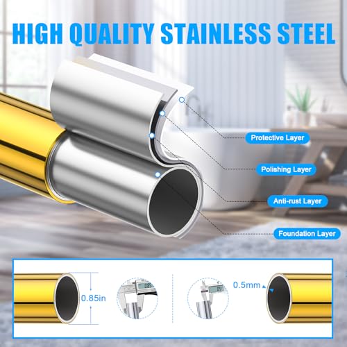 Image of TEECK Shower Curtain Rod, 27-76 inch Adjustable Spring Tension Curtain Rod, Never Rust Anti-Slip Shower Curtain Rod for Bathroom, No Drilling, Never Collapse, Easy to Use, Gold