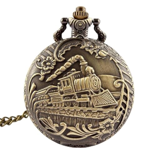 Imagen de ZHOUBA Reloj de bolsillo de cuarzo con cadena de latón vintage con diseño de tren de vapor