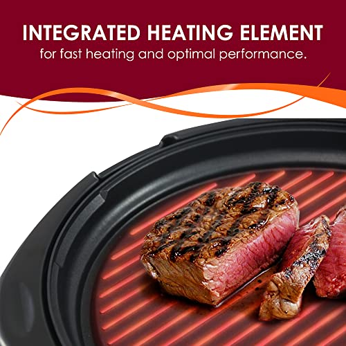 Elite Gourmet EMG-980B Smokeless Electric Tabletop Grill Nonstick, 6-Serving, Dishwasher Safe Removable Grilling Plate, Grill Indoor, Tempered Glass Lid, Adjustable Temperature, 14" Black by Elite Gourmet - Image 6