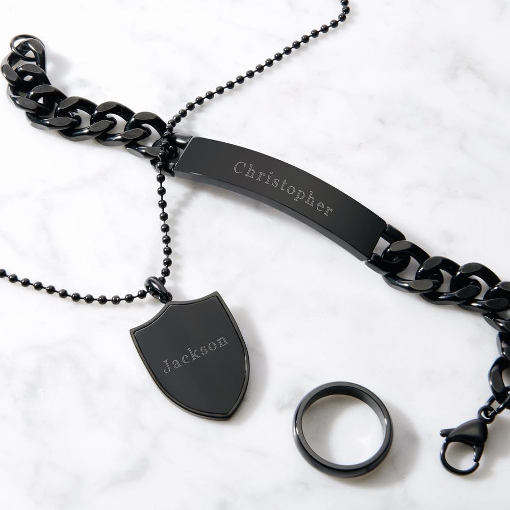 EVE'S ADDICTION Men's Black Stainless Steel Name Bracelet - ID Bracelet for him - Custom Engraved Jewelry - Gifts for Dad