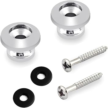Guitar Strap Buttons Strap Pins End Pins Mushroom Head 2Pcs Chrome | for Electric Guitar Acoustic Guitar or Bass Ukulele, with Mounting Screws