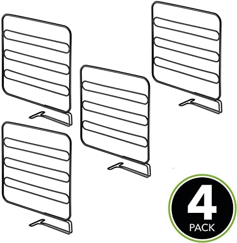 mDesign Set of 4 Practical Shelf Dividers for The Wardrobe  Practical Wardrobe Organisers Made of Metal  Useful Shelving System Without Drilling  Black
