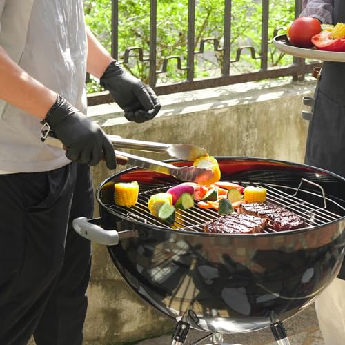 Onlyfire BBQ-Grillhandschuhe Set, 4 Nylon-handschuh mit 100 Stück Schwarze Nitril-Einweghandschuhe | Puderfreie Latexfreie, Handschuhe für Lebensmittelverarbeitung, Schneiden, Haushalt & Reinigung