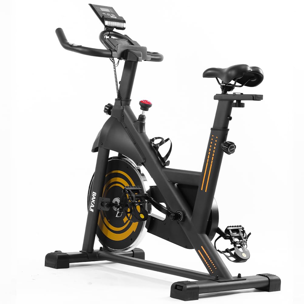 BAKAJI Rower treningowy Spinning Bike z wyświetlaczem LCD i Bluetooth z połączeniem z aplikacją Fitness, rower trening siłownia z regulowanym wyściełanym siedzeniem, idealny cardio, nogi, brzuch,