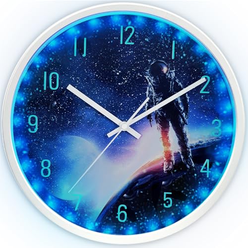 QINFIEY Glow in The Dark Wall Clock,12 Inch LED Lighted