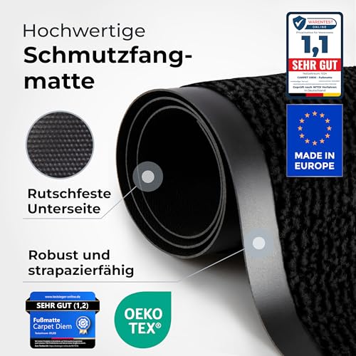 Carpet Diem Fußmatte, einfach sauber I Schmutzfangmatte Eingangsbereich - Fussmatte Innen & Außen, rutschfeste Türmatte, Schmutzfang Teppich für Haustür I Fußabtreter in Anthrazit-Schwarz 40x60 cm